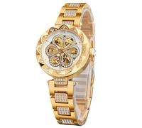 FORSINING Reloj mecánico automático para mujer, reloj de esqueleto steampunk con diamantes y flores talladas, reloj frío para mujer, diseño minimalista retro, reloj de pulsera mecánico transparente