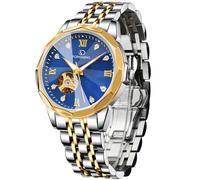 FORSINING Reloj mecánico automático, reloj de esqueleto con diseño de esfera azul dorada, reloj mecánico Tourbillon de moda, reloj de vestir para hombre, regalo para hombre, Azul-Dorado