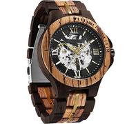 FORSINING Reloj mecánico de esqueleto de madera maciza para hombre, correa de madera vintage con esfera hueca, reloj de pulsera automático para hombre, Negro Negro, Casual