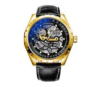 Forsining Reloj mecánico de lujo de la cara grande de los hombres 48MM transparente esqueleto impermeable reloj analógico automático, Negro y Dorado, Moda casual