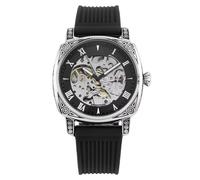 FORSINING Reloj mecánico para hombre, esqueleto retro, esfera cuadrada, relojes automáticos, correa de silicona, resistente al agua, reloj de pulsera casual para hombre, Negro