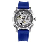 FORSINING Reloj mecánico para hombre, esqueleto retro, esfera cuadrada, relojes automáticos, correa de silicona, resistente al agua, reloj de pulsera casual para hombre, azul