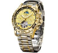 FORSINING Reloj mecánico para Hombre, Reloj de Pulsera automático Tourbillon de Fase Lunar, Correa de Acero Inoxidable de Lujo, Esfera Grande de 43 mm, Reloj de Pulsera para Hombre con 3 subesferas,