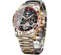 FORSINING Reloj mecánico para Hombre, Reloj de Pulsera automático Tourbillon de Fase Lunar, Correa de Acero Inoxidable de Lujo, Esfera Grande de 43 mm, Reloj de Pulsera para Hombre con 3 subesferas,