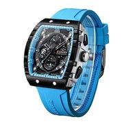 FORSINING Reloj para hombre, reloj de pulsera analógico de cuarzo de moda para hombres con correa de silicona, gran esfera rectangular, impermeable, relojes militares con calendario y fecha, azul