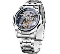 FORSINING Reloj Tourbillon de esqueleto hueco dorado y negro de lujo para hombre, relojes mecánicos Dodecagon escala de diamante, relojes mecánicos de cuerda automática, segundos independientes rombo