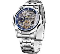FORSINING Reloj Tourbillon de esqueleto hueco dorado y negro de lujo para hombre, relojes mecánicos Dodecagon escala de diamante, relojes mecánicos de cuerda automática, segundos independientes rombo
