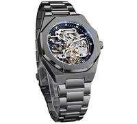 FORSINING Reloj vintage para hombre grabado automático, mecánico, esfera grande, luminosa, fase lunar, dorado, hueco, patrón de tatuaje, mecánico, Negro -