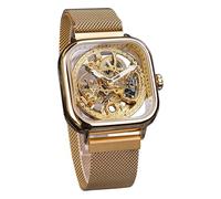 FORSINING Relojes automáticos de Acero Inoxidable con Esfera Transparente de Acero Inoxidable con Mecanismo de Flor Real, Dorado, Mecánico
