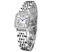 FORSINING Relojes cuadrados clásicos para mujer con detalles de cristal y acero inoxidable, números romanos, reloj de vestir casual para mujer, plateado