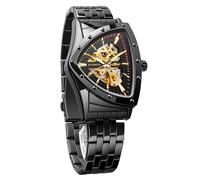 FORSINING Relojes de esqueleto para hombre, reloj mecánico automático con esfera triangular, relojes luminosos de cuerda automática, pulsera de acero inoxidable o correa de silicona suave, Deportivo