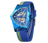 FORSINING Relojes de esqueleto para hombre, reloj mecánico automático con esfera triangular, relojes luminosos de cuerda automática, pulsera de acero inoxidable o correa de silicona suave, Azul, Retro
