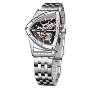 FORSINING Relojes de esqueleto para hombre, reloj mecánico automático con esfera triangular, relojes luminosos de cuerda automática, pulsera de acero inoxidable o correa de silicona suave, plata-T,