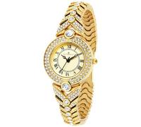 FORSINING Relojes de pulsera de cuarzo para mujer con correa de acero inoxidable, Amarillo