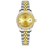 FORSINING Relojes de pulsera de cuarzo para mujer con correa de acero inoxidable, Dorado-Blanco
