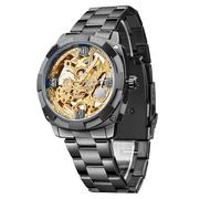 FORSINING Relojes para hombre, reloj mecánico hueco tallado, cuerda automática, reloj de pulsera vintage, Negro -