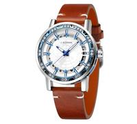 FORSINING WRG8278M3S6 - Reloj analógico para hombre con correa de piel auténtica, Blanco y azul