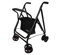 Forta Andador de aluminio plegable negro 4 ruedas - Andador para ancianos frenos presión