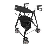 Forta Drakon 2 - Andador ligero y plegable para personas mayores - Con asiento, regulable en altura, freno de mano, para uso en exteriores - Capacidad de carga hasta 130 kg (Negro)