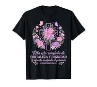 Fortaleza Y Dignidad Cruz Cristiana Floral Cristo Español Camiseta