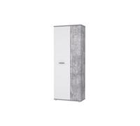 Forte Armario NET106 70, zapatero, para pasillo o trastero, puertas batientes, 2 puertas, estantes, blanco/efecto hormigón, 69x179x35 cm