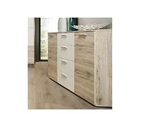 Forte Beach Cómoda con 2 puertas y 4 cajones, material de madera, roble arena / blanco, 48 x 91,3 x 129,6 cm