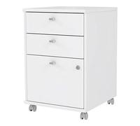 Forte Cajonera con Ruedas NET106 con 2 cajones y 1 Puerta con Cerradura, Material de Madera, Blanco, An/Al/P 42,5 x 63,5 x 45 cm, Grande