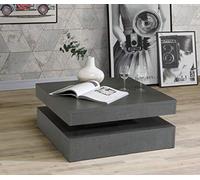 Forte Coffe Tables Mesa de centro con superficie de almacenamiento y tablero giratorio, material de madera, efecto hormigón gris oscuro, 78 (93) x 34,3 x 78 cm