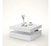 Forte Coffee Tables Mesa de centro con tablero giratorio, material de madera, blanco alto brillo, 78 (93) x 34,3 x 78 cm