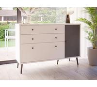 Forte Cómoda HARLLSON 120 130, Montaje fácil EasyKlix, Blanco/Gris Wolfram, 2 cajones, 2 Puertas, Estilo escandinavo Retro, 125x86x41 cm