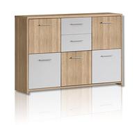 Forte Cómoda Quadro con 5 puertas y 2 cajones, material de madera, roble Sonoma / blanco, 113,9 x 77,5 x 29,6 cm