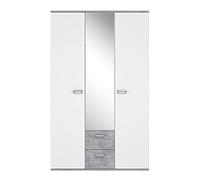 Forte Emily Armario 110 120, Armario con Espejo Armario Infantil con 3 Puertas 2 cajones estantes Barra para Colgar, Blanco/Efecto hormigón Gris, 115 cm Ancho x 188 cm Alto x 53 cm Profundidad