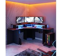 Forte Escritorio esquinero para Gaming Tezaur con iluminación RGB, Material de Madera, Negro Mate, An x Al x P: 160 x 91 x 160 cm