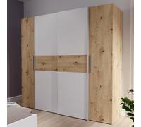 Forte Ginger Armario 200 Moderno con 4 Puertas y Muchos estantes, Puertas giratorias y flotantes, Madera de Roble Artesano/Blanco, 200 cm de Ancho, 190,5 cm de Alto y 61,6 cm de Profundidad