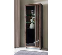 Forte Muebles Savona Vitrina, Material de Madera, Negro/Roble Noble/Negro Alto Brillo, An x Al x P: 73,3 x 197 x 42,3 cm