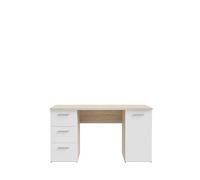 Forte NET307 Escritorio 140 Escritorio 1 Puerta 3 Cajones Escritorio Ordenador Oficina Hogar Oficina Muebles Madera Madera Roble Sonoma Decoración/Blanco 138cm Ancho x 75cm Alto x 60cm Fondo