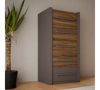Forte Pembury 55 - Cómoda Alta con 5 cajones, Madera de Roble Barro/Gris Oscuro, 52,6 cm de Ancho x 119,7 cm de Alto x 42 cm de Profundidad
