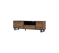 Forte SEWILL Mueble bajo para TV con 3 puertas y 1 cajón, material de madera, roble colonial / negro, 180.8 x 52.8 x 42 cm