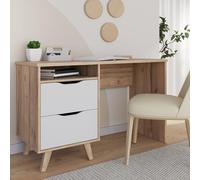 Forte VANKKA Escritorio Skandi 120, Escritorio con 2 cajones, Compartimento Abierto y Patas de Muebles de Filigrana, Madera de Roble plancado, decoración de Madera de Roble de 119,7 cm de Ancho x 75
