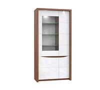 Forte Vitrina Saint Tropez con 3 puertas y 1 puerta de cristal, material de madera, roble Sangallo / blanco brillante, 41,9 x 93,6 x 189,3 cm