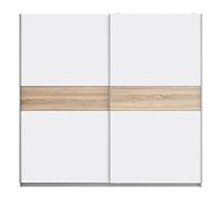 FORTE WINNER PLUS Armario 220, armario de puertas correderas escandinavo dormitorio de 2 puertas, color blanco / decoración de madera: roble Sonoma, 220 cm de ancho x 210 cm de alto x 61 cm de