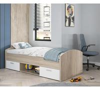 Forte Winnie Cama juvenil, superficie de descanso 90 x 200 cm, material de madera, roble Sonoma / blanco, An x Al x P: 96 x 65 x 206,4 cm