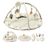 Fortella Gimnasio para Bebé, Tapete de Actividades, Manta de Juegos Plegable con 5 Juguetes Colgantes, Espejo y Almohada -Alfombra Acolchada para el Gateo, Desarrollo Infantil, 0-3-6-12 Meses(Verde)