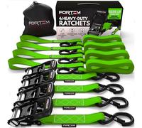 FORTEM Correas De Trinquete, Resistencia 2362kg, 4 Unidades De 3,04m, 4 Lazos Suaves, Mangos Metálicos con Goma, Ganchos con Capa Plástica, Bolsa De Transporte