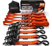 FORTEM Correas De Trinquete, Resistencia 2362kg, 4 Unidades De 3,04m, 4 Lazos Suaves, Mangos Metálicos con Goma, Ganchos con Capa Plástica, Bolsa De Transporte