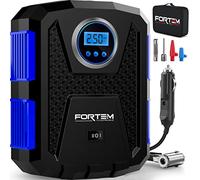 FORTEM Inflador de Ruedas de Coche, Compresor de Aire - Compresor de Aire Portátil para Ruedas de 12 V con Luz LED - Manómetro Digital, Autobombeo, Parada Automática - Bolsa de Transporte (Azul)