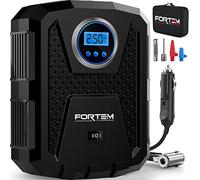 FORTEM Inflador de Ruedas de Coche, Compresor de Aire - Compresor de Aire Portátil para Ruedas de 12 V con Luz LED - Manómetro Digital, Autobombeo, Parada Automática - Bolsa de Transporte (Negro)