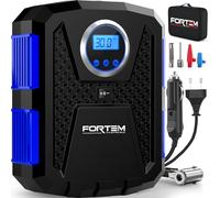 FORTEM Inflador Ruedas Coche - Compresor Aire Portátil con Enchufe para Coche - Hinchador Eléctrico con Manómetro Digital y Sistema de Apagado para Bicicletas Motos y Pelotas - Bolsa de Transporte