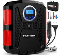 FORTEM Inflador Ruedas Coche - Compresor Aire Portátil con Enchufe para Coche - Hinchador Eléctrico con Manómetro Digital y Sistema de Apagado para Bicicletas Motos y Pelotas - Bolsa de Transporte