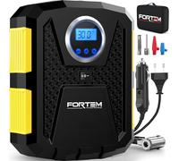 FORTEM Inflador Ruedas Coche - Compresor Aire Portátil con Enchufe para Coche - Hinchador Eléctrico con Manómetro Digital y Sistema de Apagado para Bicicletas Motos y Pelotas - Bolsa de Transporte